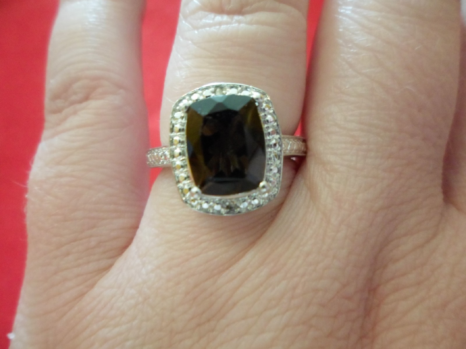 Brazilian Smoky Quartz Ring w/Diamond Accents in Platinum Overlay-Size 7-3.12CTW