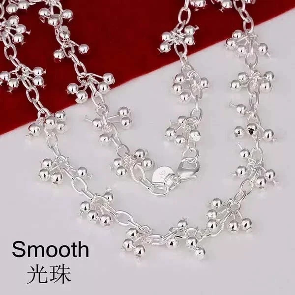 925 Sterling Solid Silver Smooth Beads Chain Necklace Women Fashion Jewelry