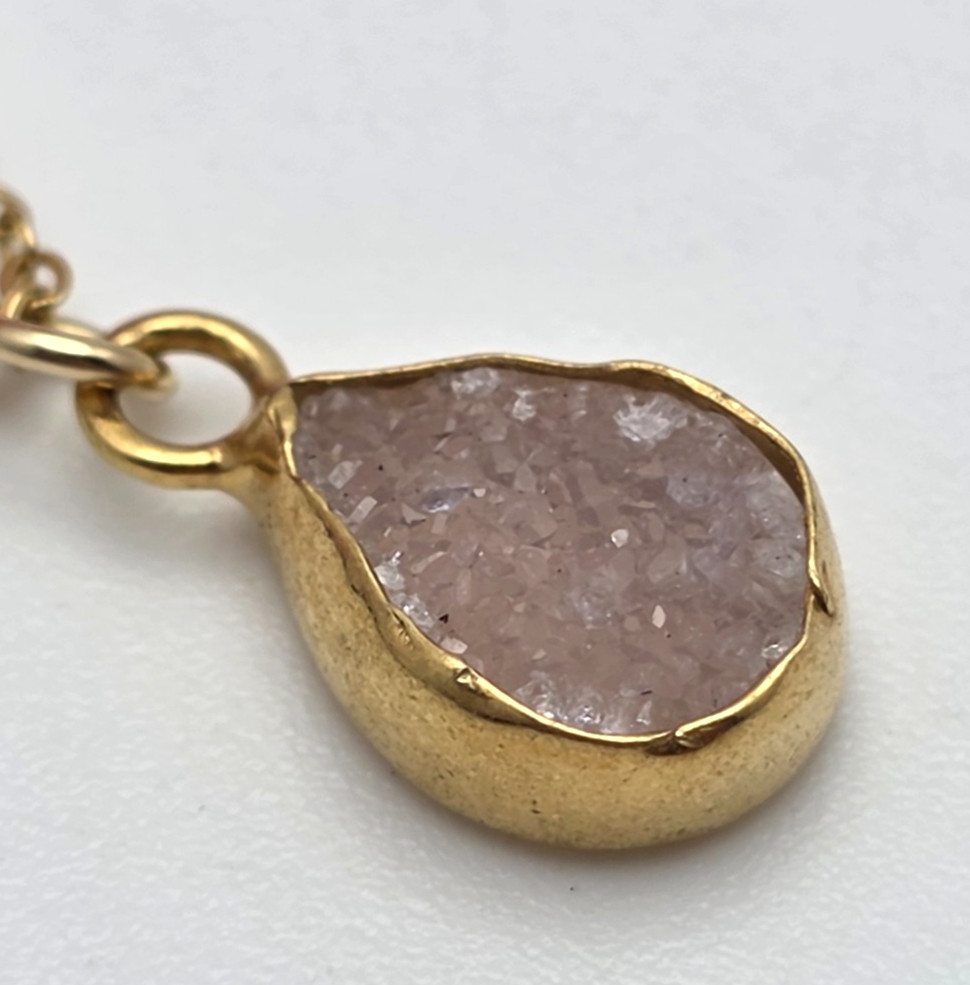 MSCO 1/20 14K GF Rose Quartz Drusy Teardrop Necklace Reversible 18 in Reverisble