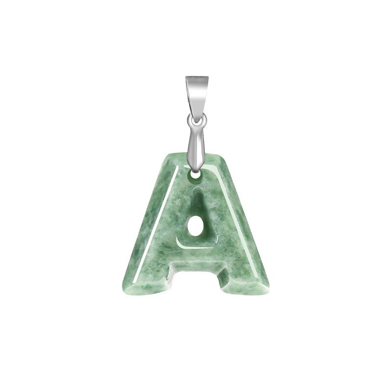 Titanium Steel Chain 26 Custom Letters AAAAA Jade Pendant S925 Silver Clasp Gift