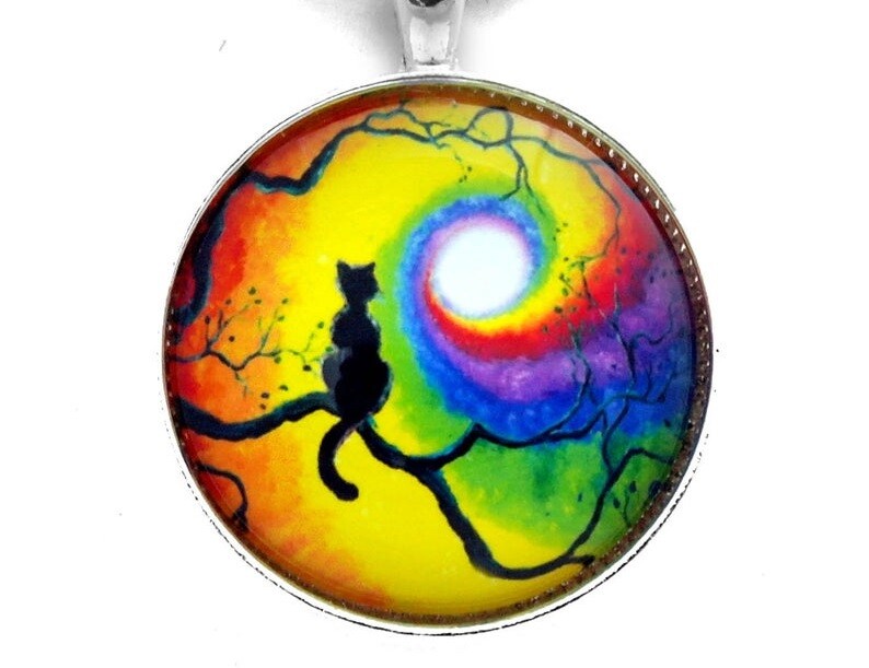 COLORFUL RAINBOW CAT ANIMAL Pendant Sterling 925 Silver 20″ Necklace men women