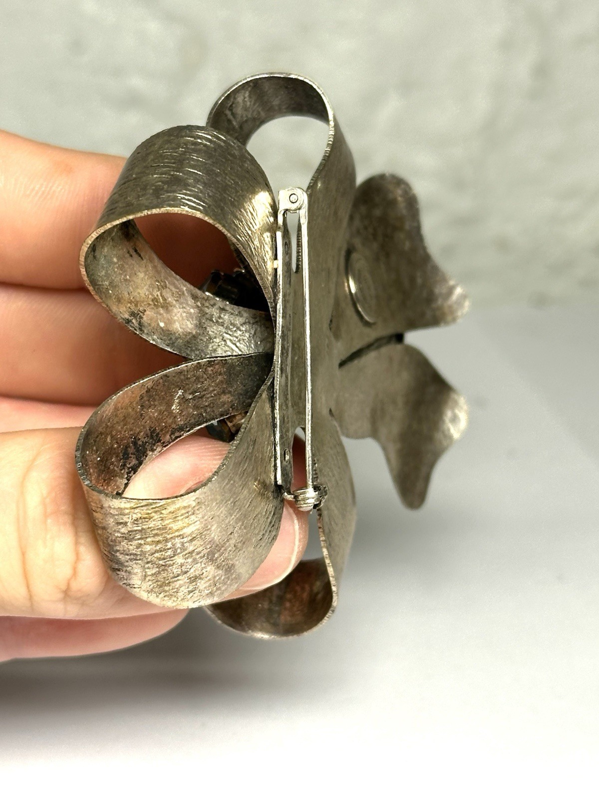 Rare Dominique Aurientis Paris Rhinestone Bow Brooch Silver Tone Large VTG