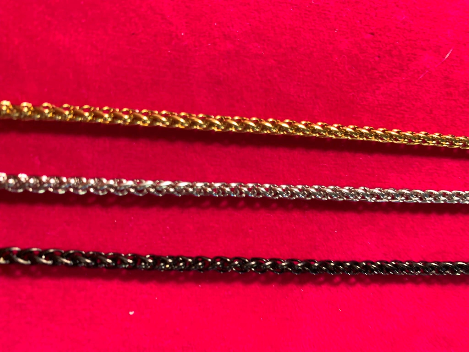 16″-60″ 3mm Gold , Silver, Black Plated Stainless Steel Braided Wheat Necklace