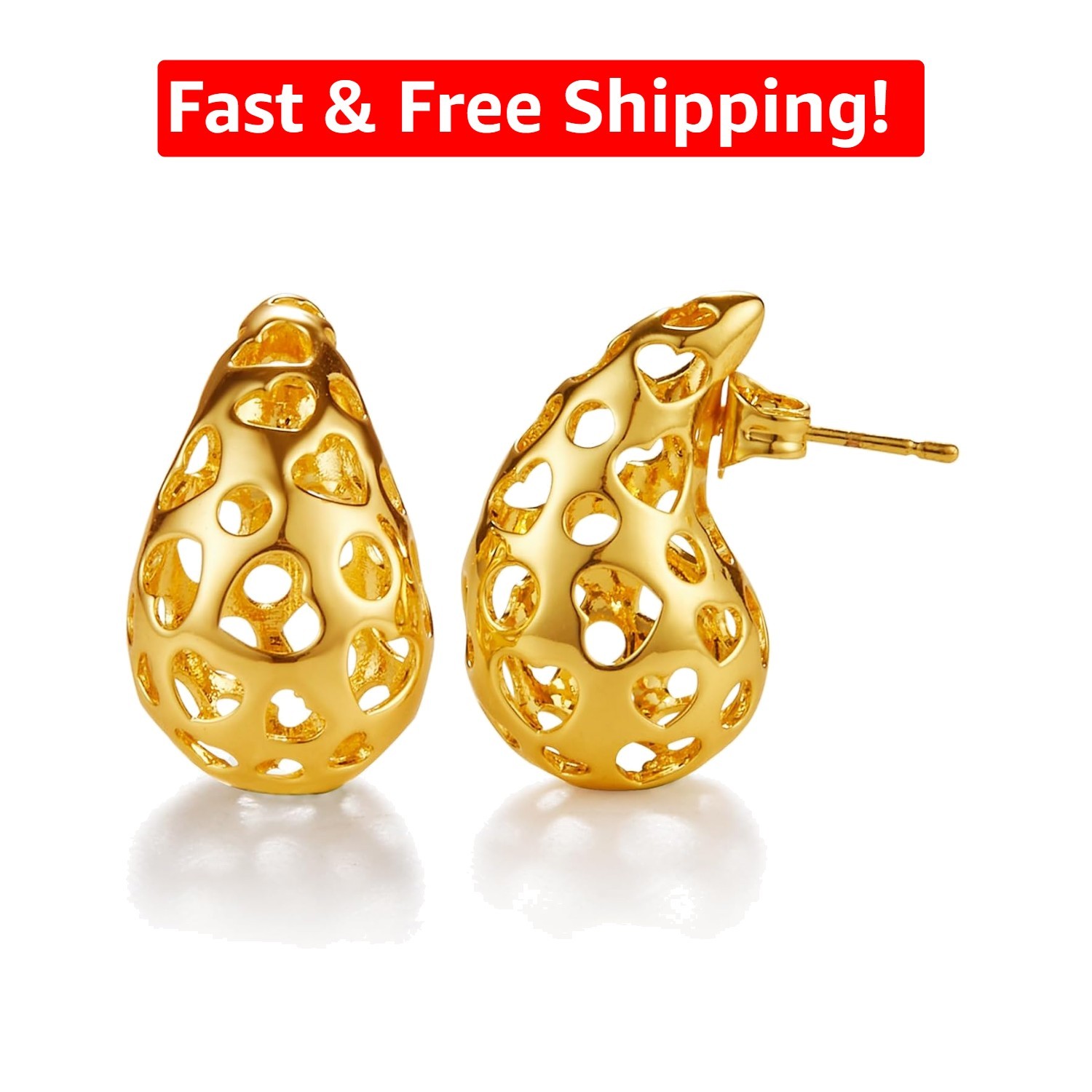 Trendy Lightweight 14K Gold Plated Hoop Stud Earrings for Casual and Formal Wear
