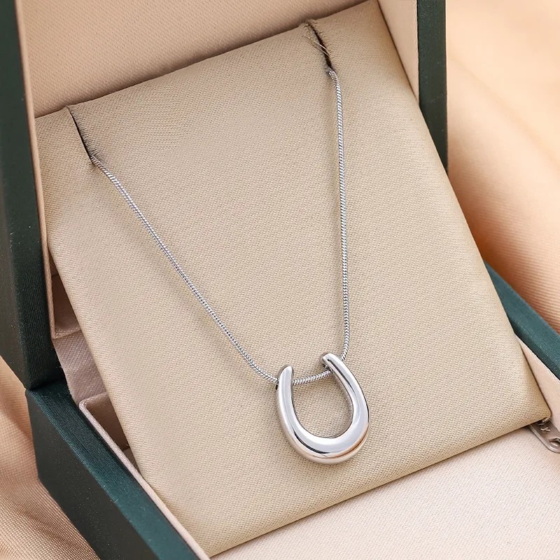 Gold & Silver Horseshoe Necklace Set – Lucky Charm Pendant Stainless Steel