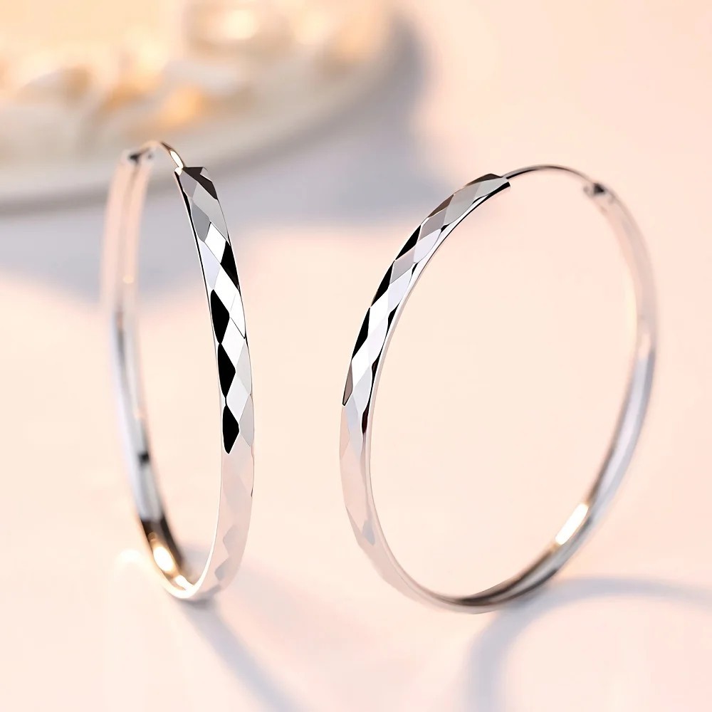 925 Sterling Silver 5CM Large Hoop Earrings Women Wedding Party Jewelry