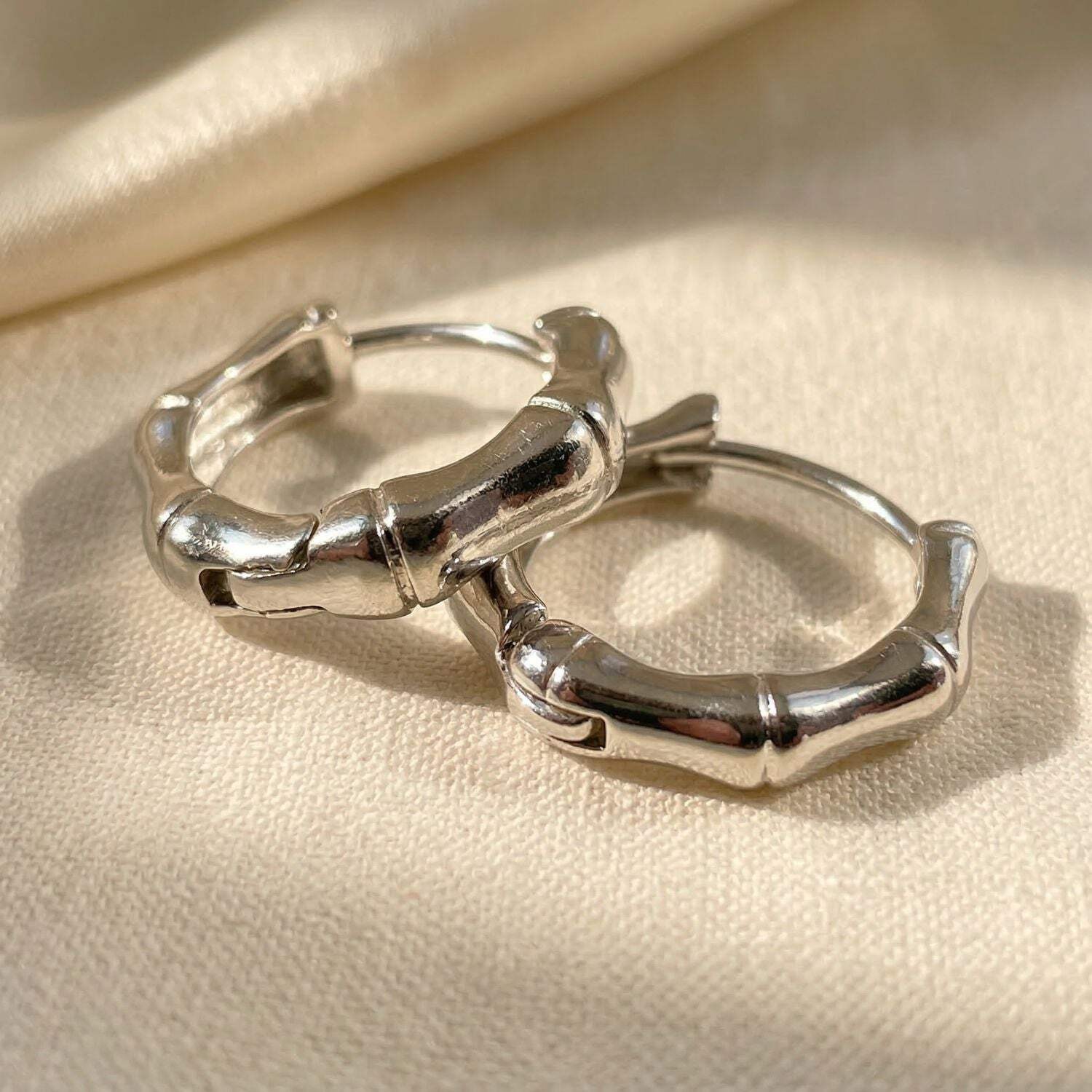 Bamboo Everyday Sterling Silver Huggie Hoop Earrings