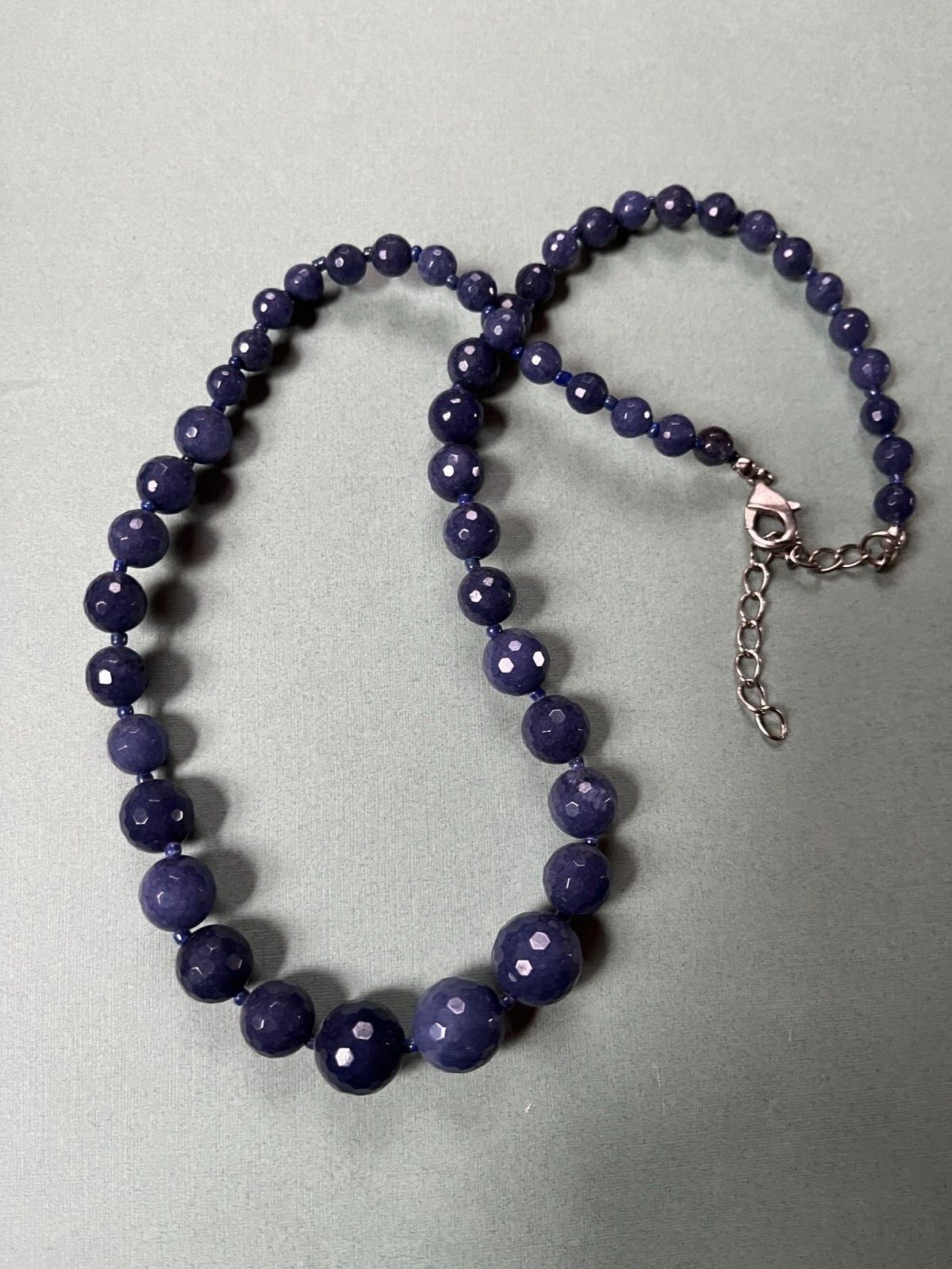 Estate Dark Blue Tapered Faceted Glass Bead Necklace – 17 inches in length + 2.2