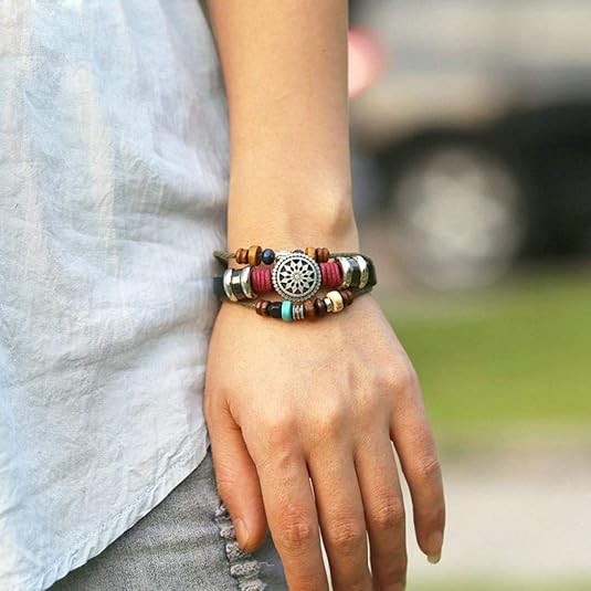 OYEFLY Vintage Bohemia Beaded Bracelet Multilayer Hemp Wrap Jewelry