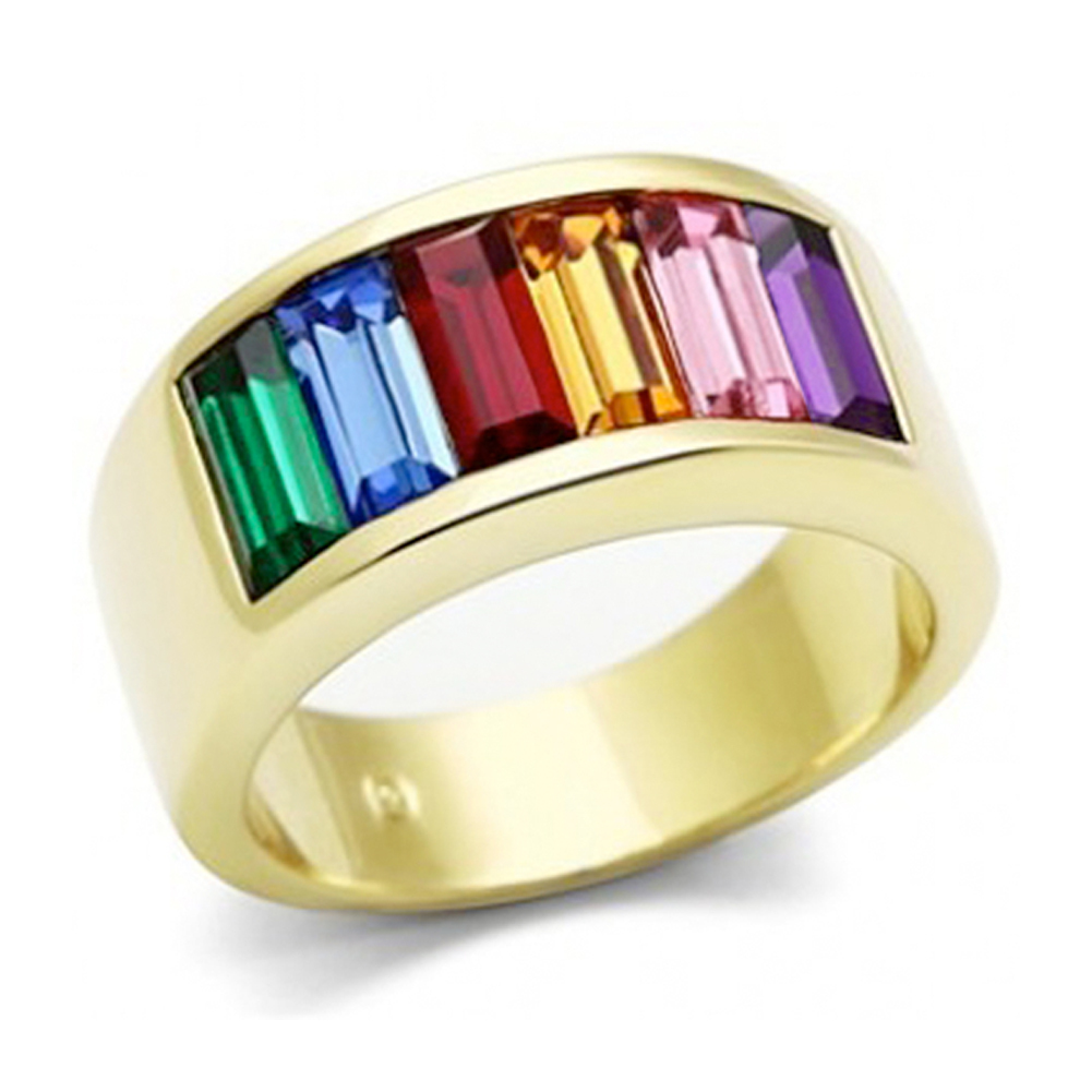 Pride Shack- Gold Beauty Rainbow CZ Ring LGBT Lesbian Gay Pride Commitment Ring