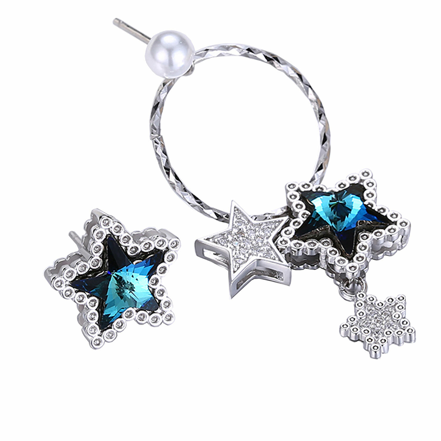 925 Sterling Silver Crystal Swarovski Star Dangle Drop Earring Her New Year Gift