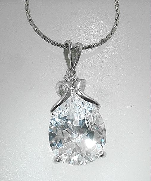 12.5mm Contemporary Rhodium Plated 925 STER Silver Faceted White Pear CZ Pendant