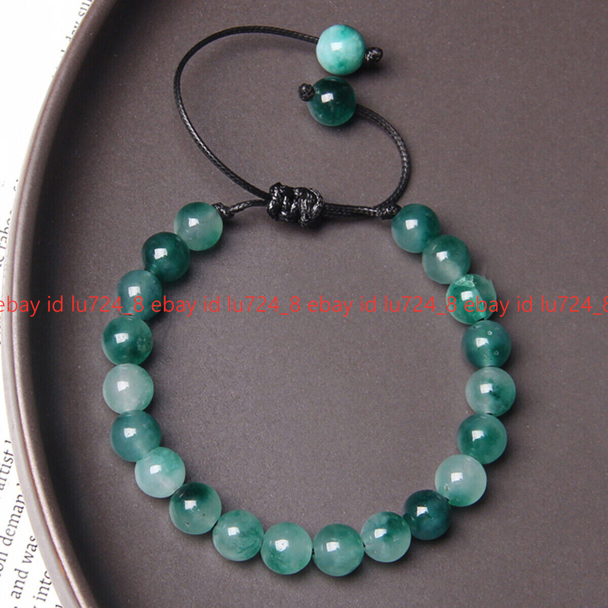 6/8/10mm Natural Green Jade Round Gems Beads Braided Adjustable Bracelet 7.5”