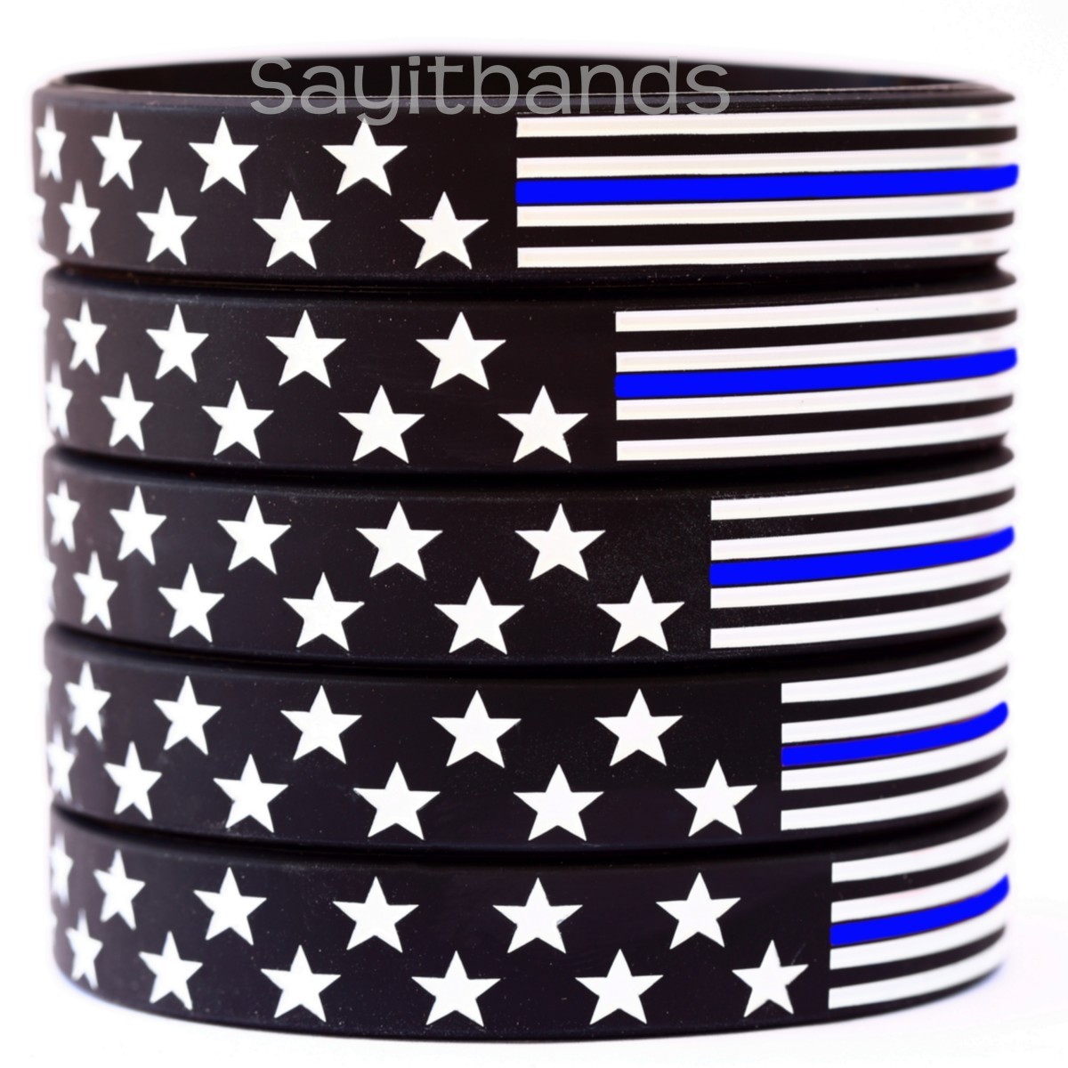 5 US Flag Stars & Stripes Wristbands Featuring Thin Blue Line USA Bracelet Bands