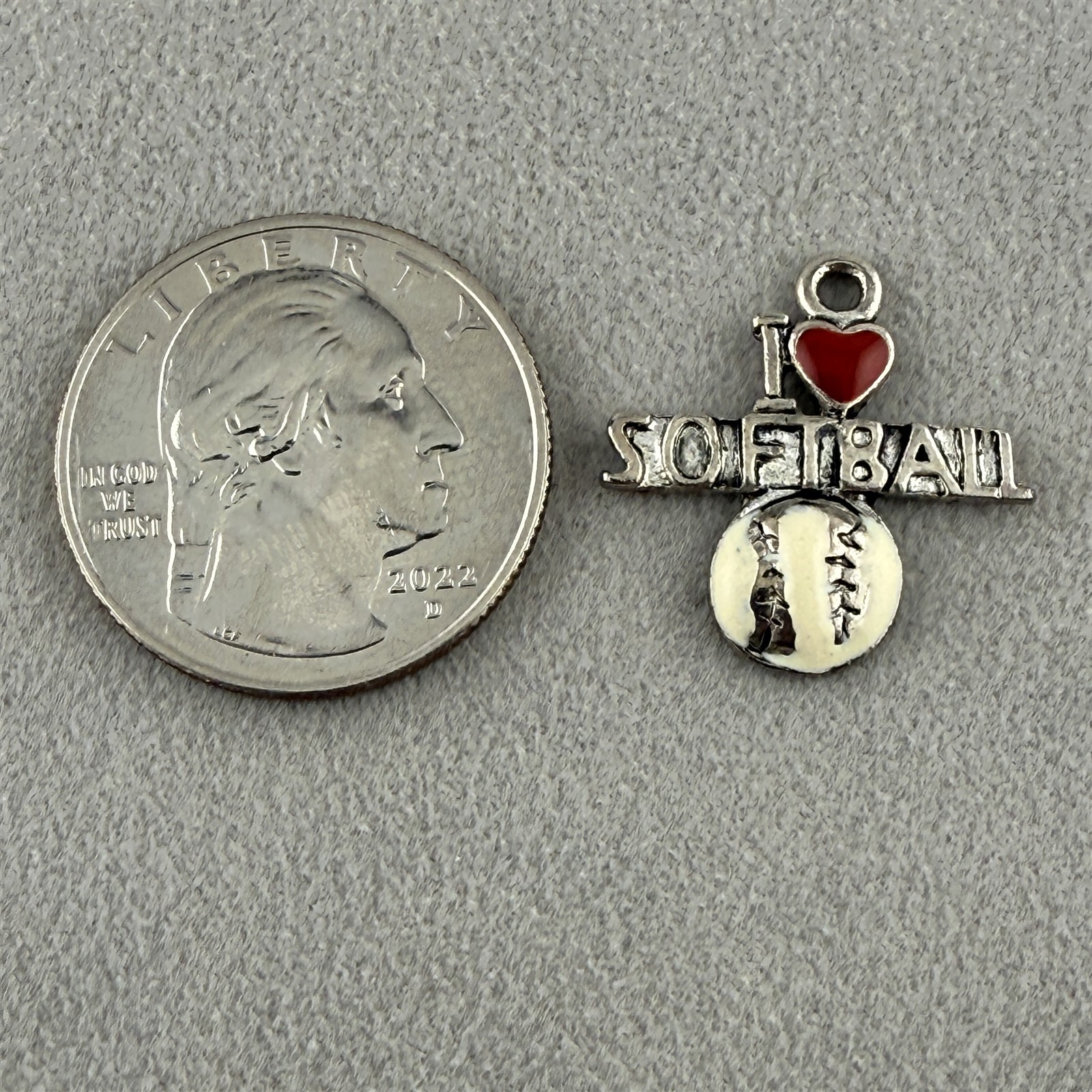 I Love Heart Softball Sports Enamel Silver Tone Pendant Bracelet Charm #65356