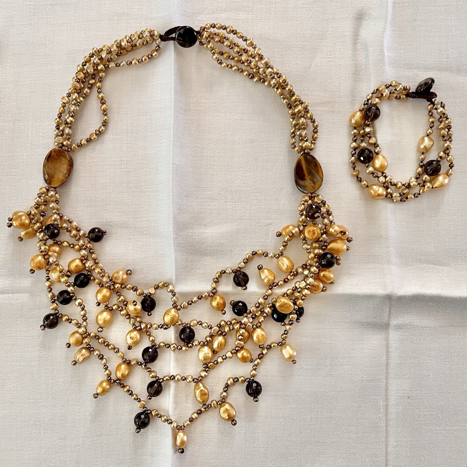 Pearl & Tiger’s Eye Necklace and Bracelet