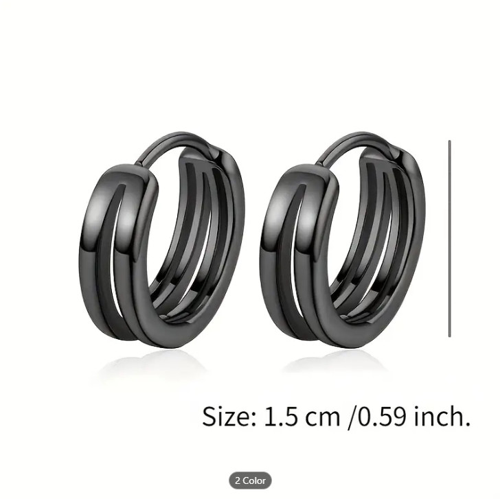Women Men Sterling Silver Plated Double Lines Huggie Hoop Earrings 15mm G3