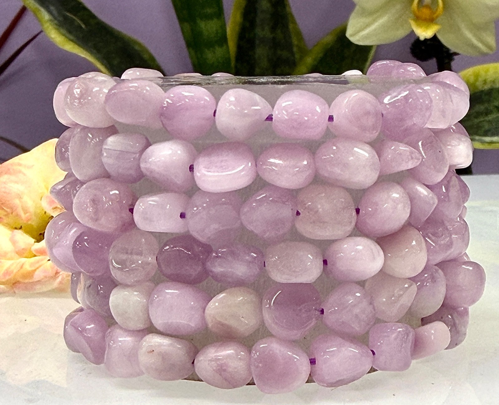 Wholesale 6 Pcs 7.5mm Kunzite Tumble Stretch Bracelet Natural Crystal Healing
