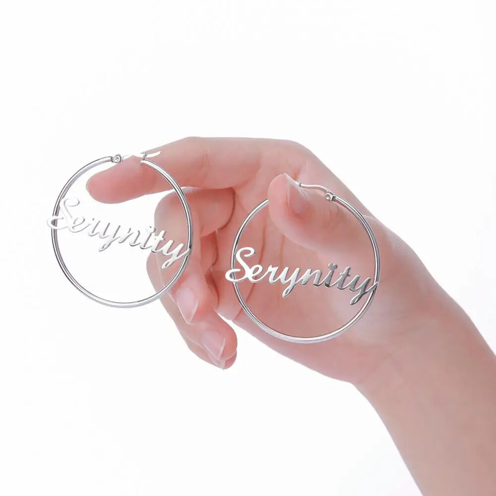 Custom Name Earring Hoop For Women Girl Personalized Stainless Steel Hiphop