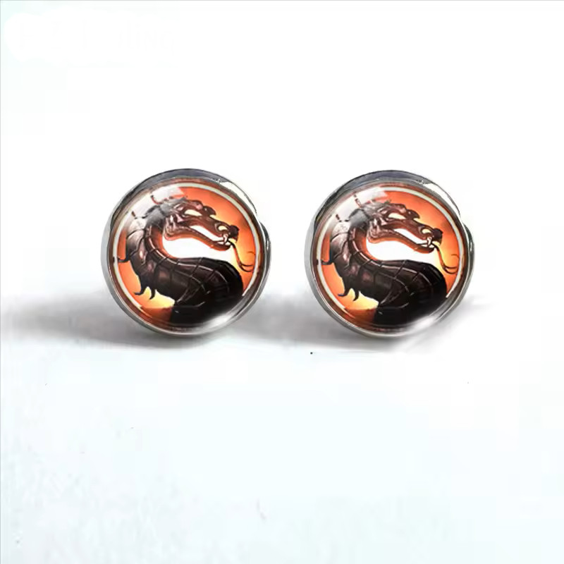 Mortal Kombat II Style Dragon Symbol Light Orange Reflective Glass Earrings