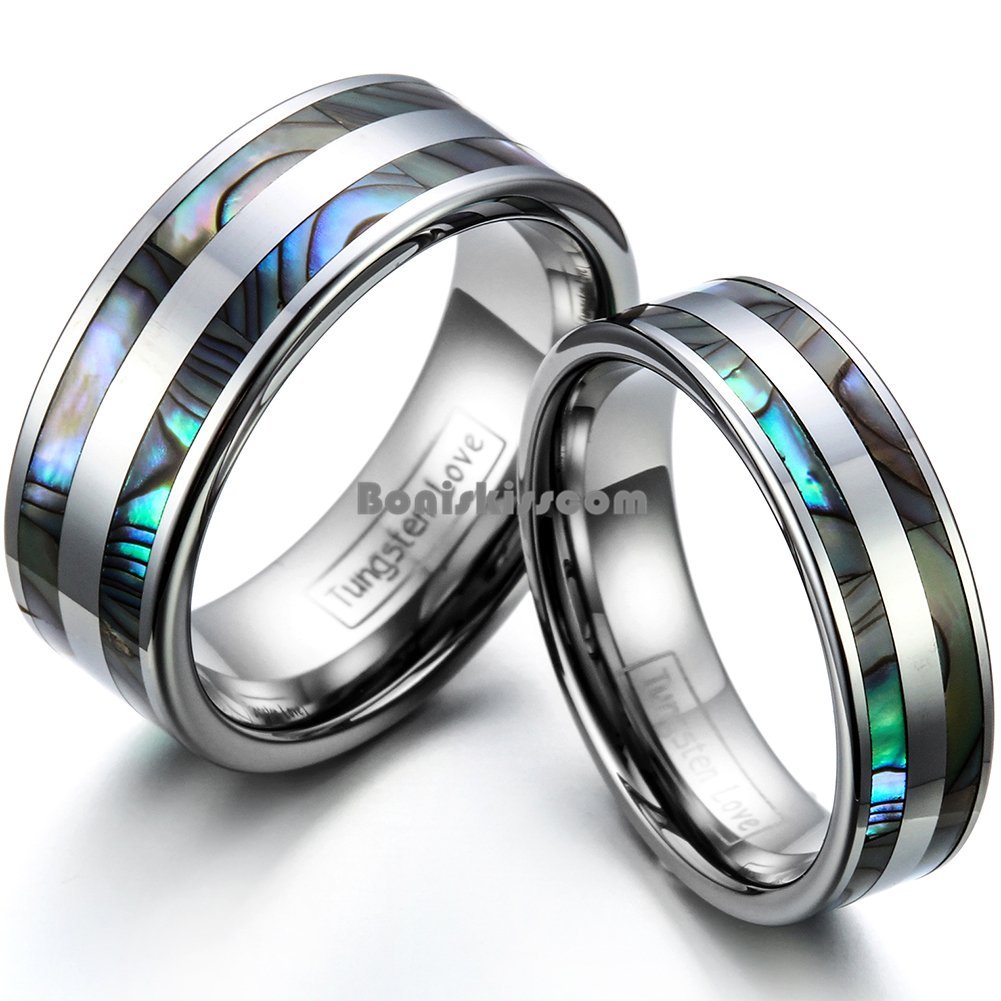 Tungsten Carbide Abalone Shell Stripe Men’s Women’s Ring Couple’s Wedding Band