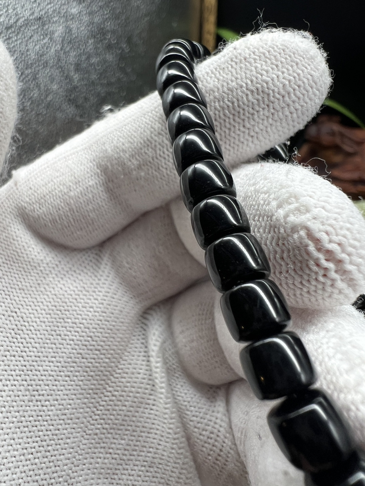 6.6×5.5mm Black onyx Bracelet 精工直切黑缟玛瑙手串