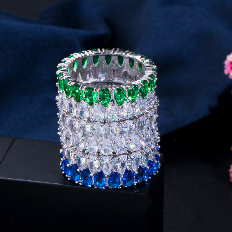 CWWZircons Luxury Green Cubic Zirconia Big Round Wedding Party Rings for Women