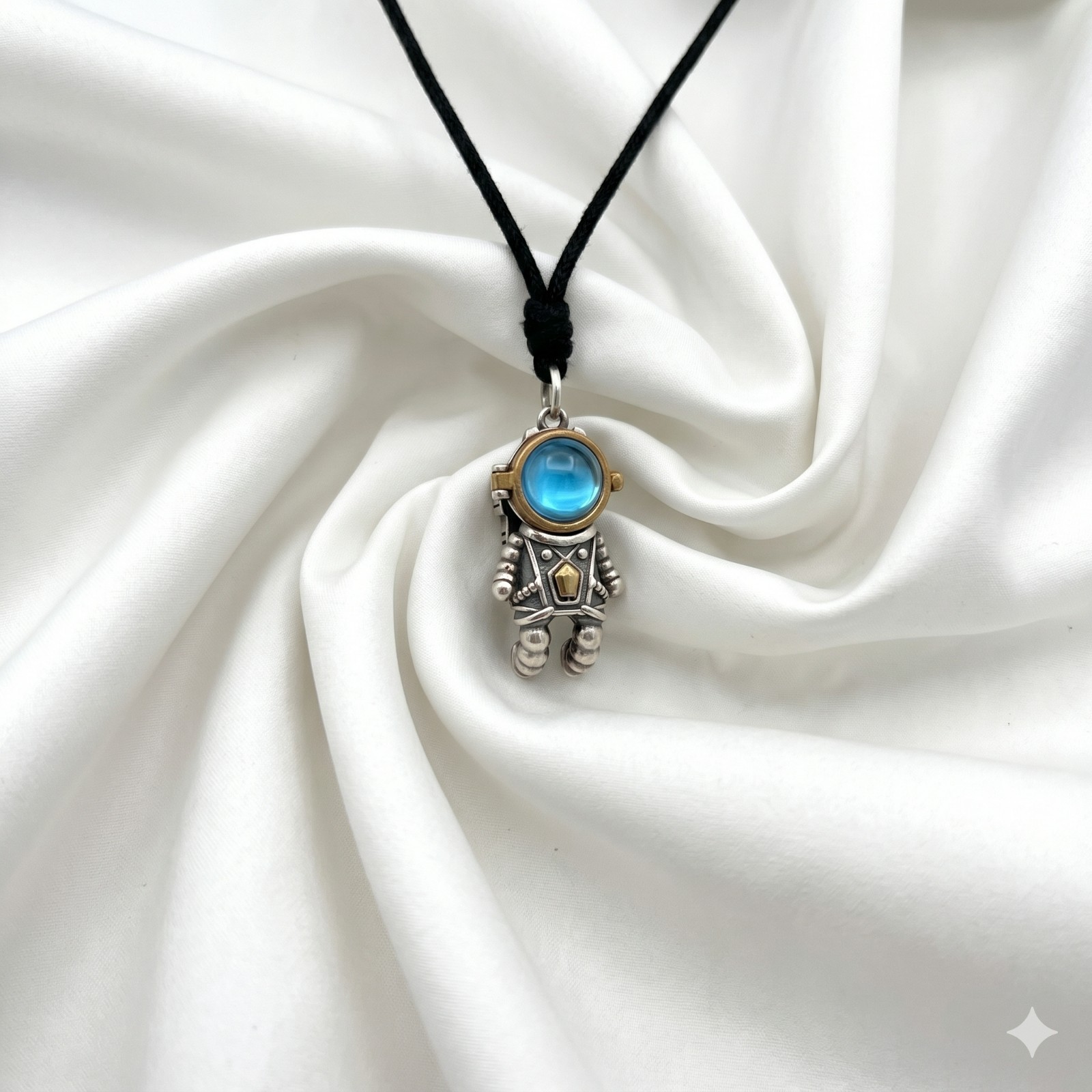 Cute Vintage Astronaut Pendant Sterling Silver Brass Charm Pendant Necklace