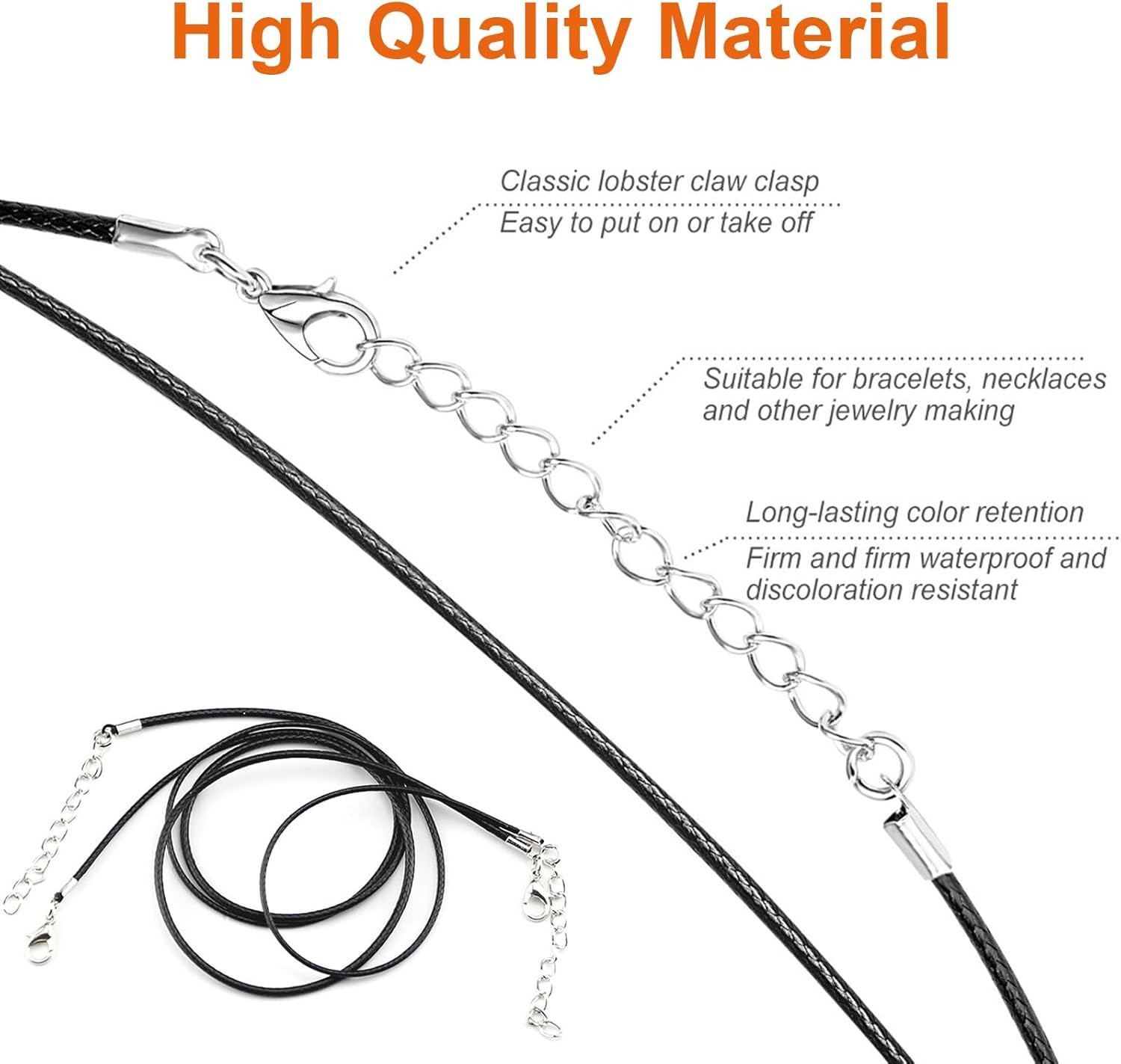 Necklace Cord Bulk, Waxed Necklace Chain, Black Waxed Necklace Cord String for J