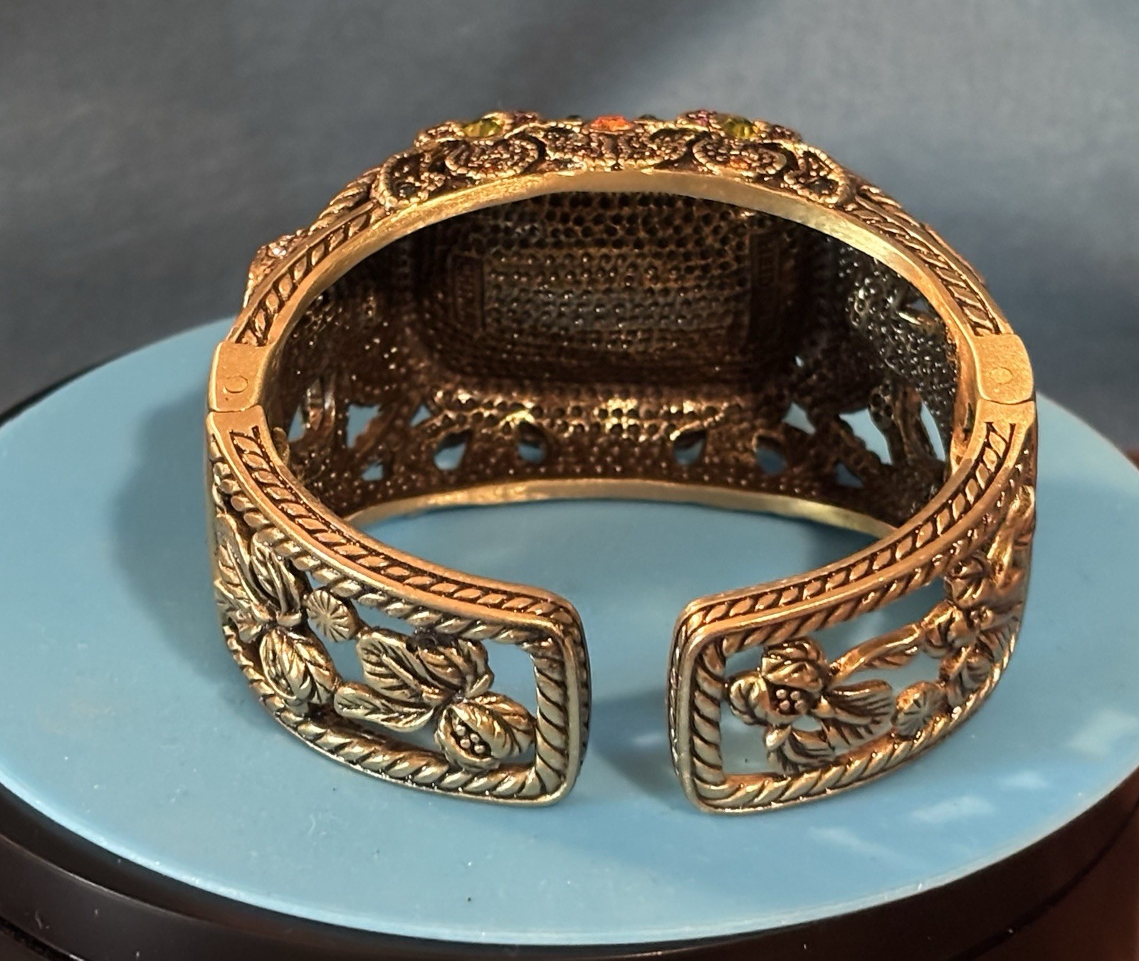 Heidi Daus Signed Adjustable Bracelet & Ring Set Gold Tone Orange Crystal