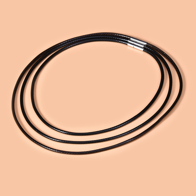 1.0/1.5/2/3/4mm Black Woven Necklace Rope Leather Cord Stainless Steel 40-80cm