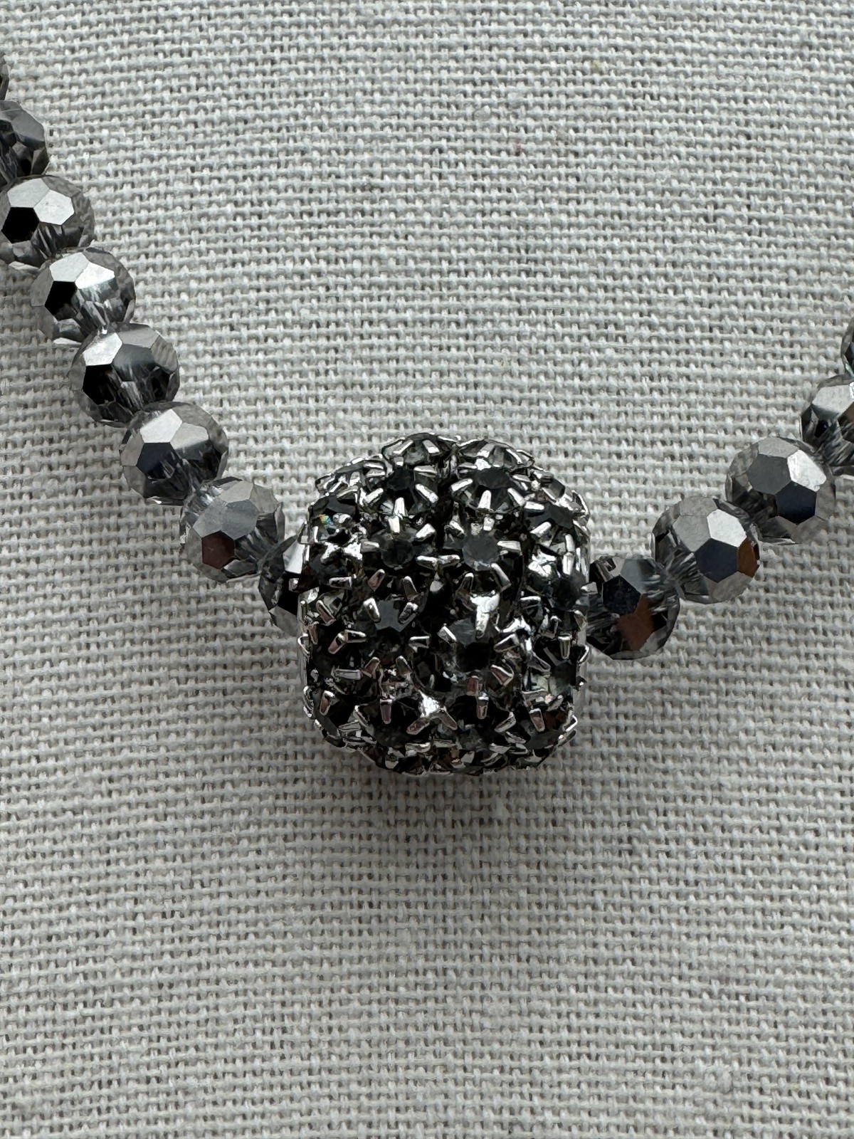 Chico’s Silver Tone Beaded Statement Necklace Gray Crystal Ball 35in Womens