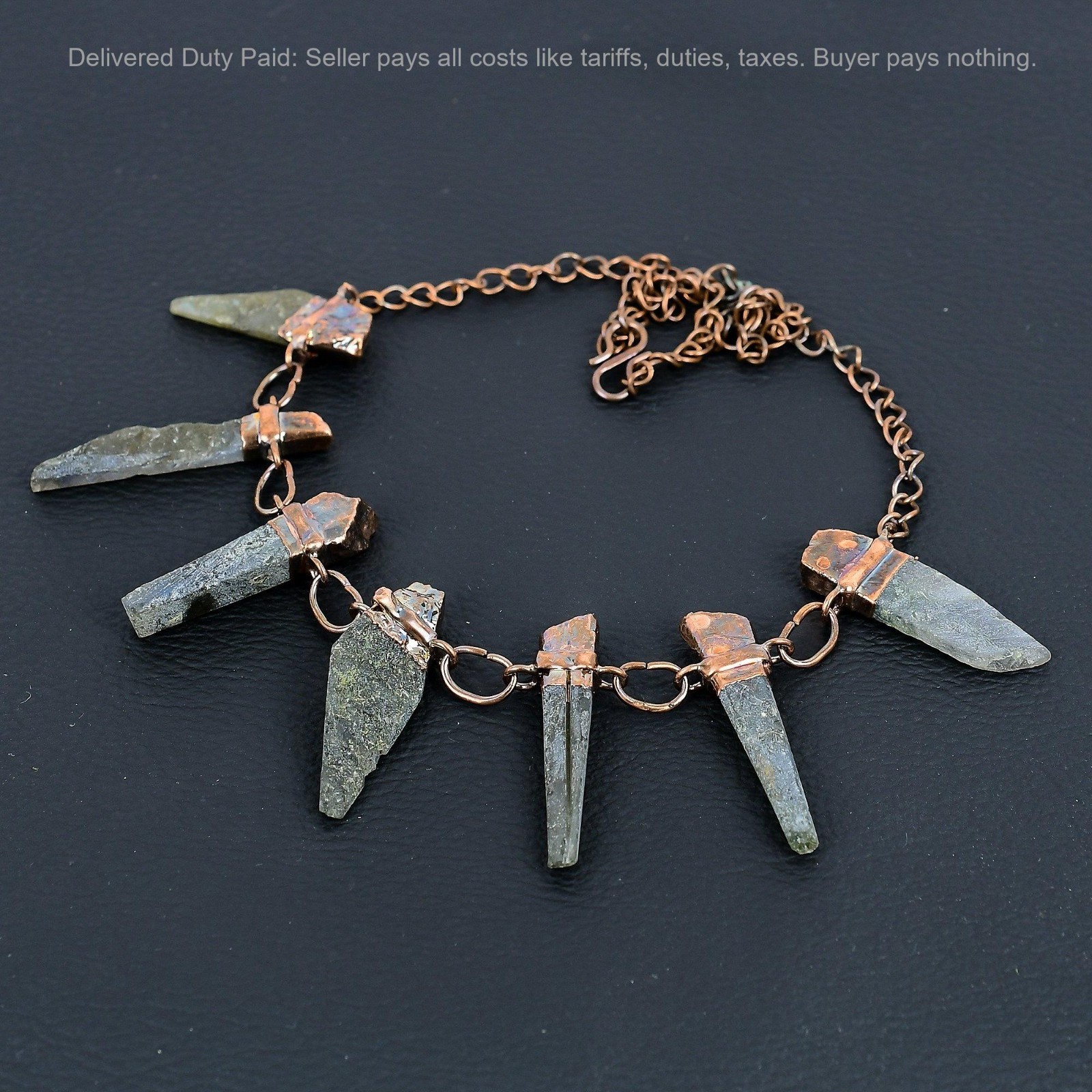 Copper Labradorite Rough Stone Art Deco New Electroformed Chain Necklace Jewelry