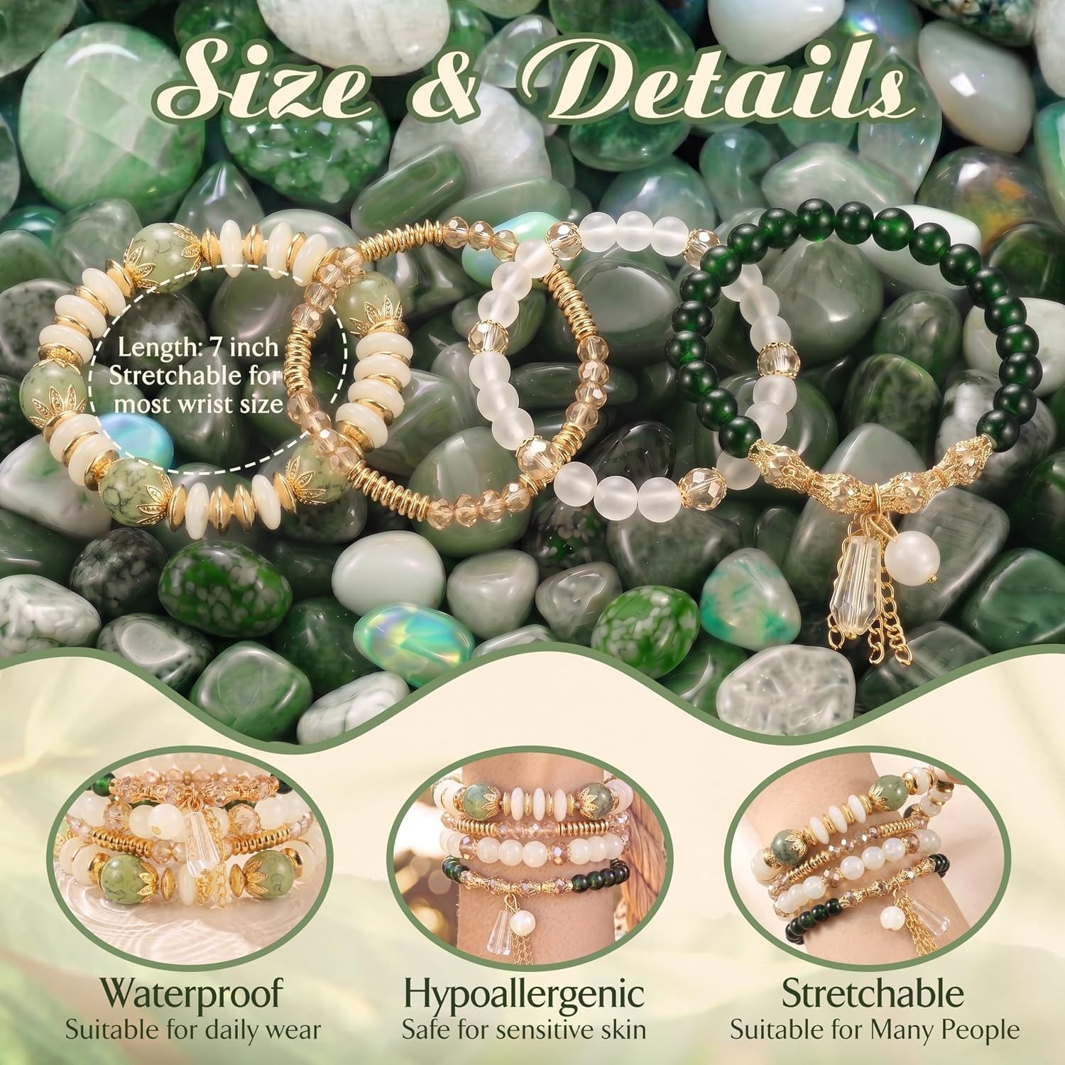 Elegant 4-Pcs Stackable Bracelets for Women – Versatile Natural Stone Jewelry