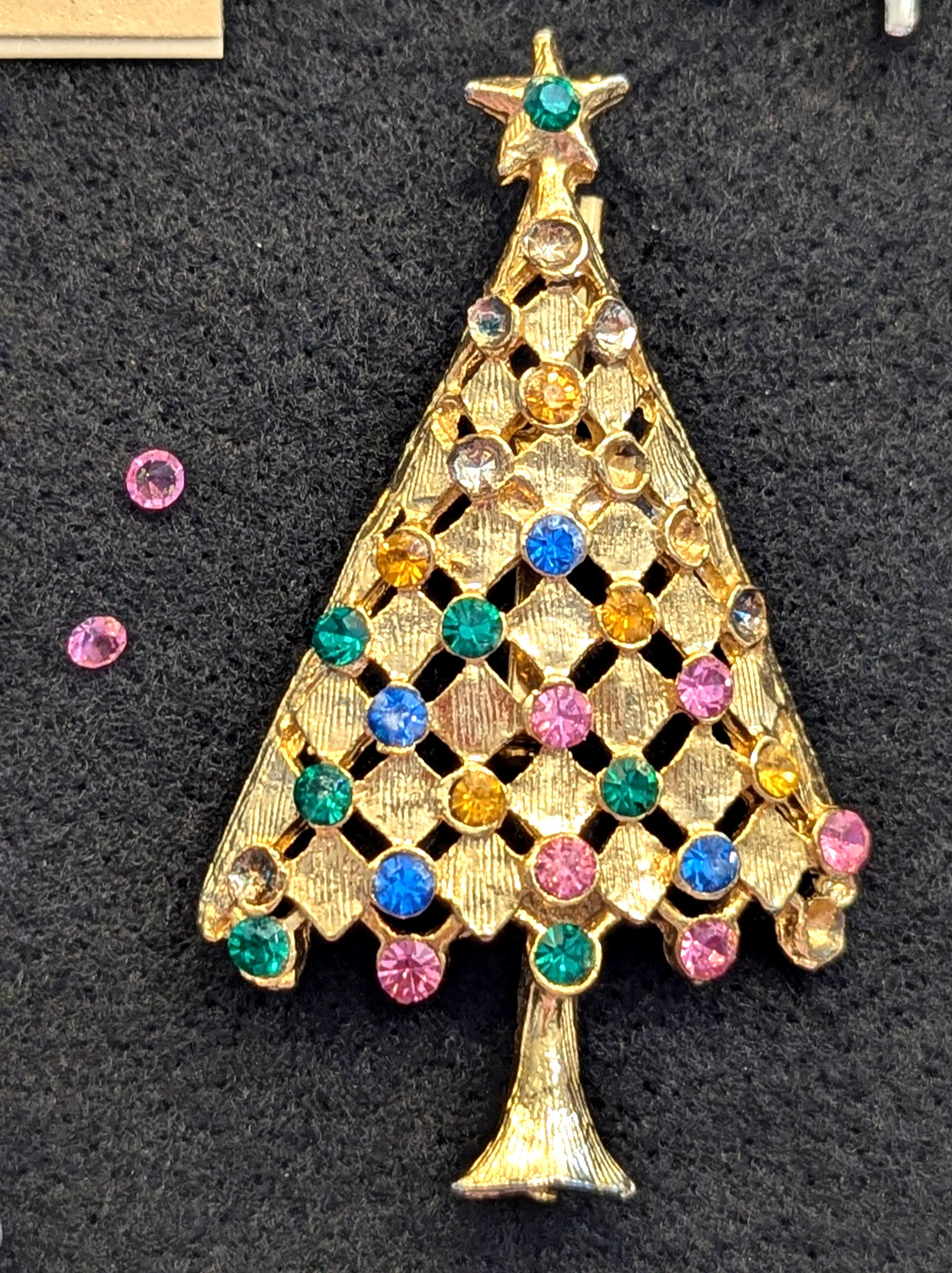 Christmas Tree Lot of 7 Vintage New Pin Brooch Repair As Is Missing Rhinestones