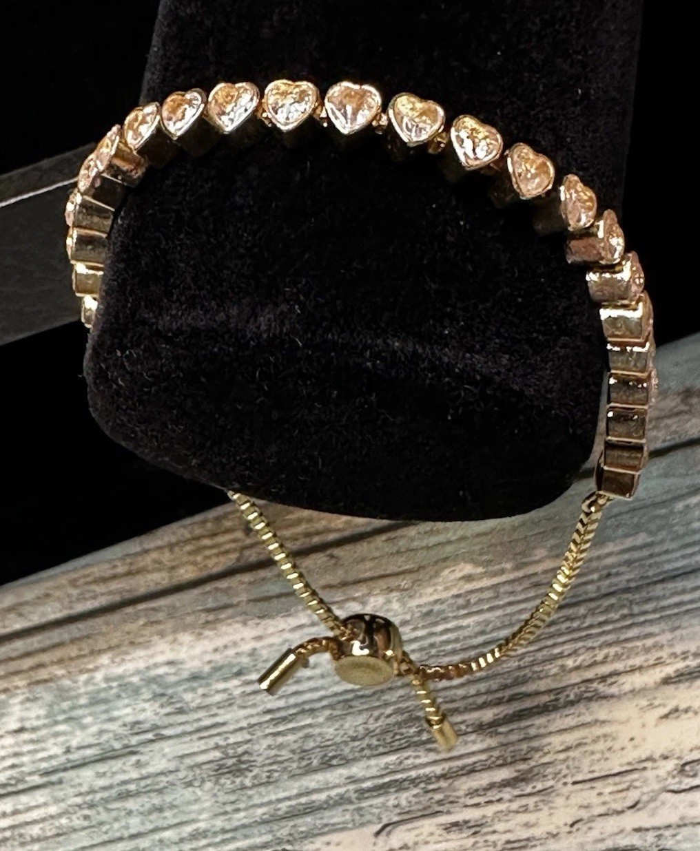 NEW Baublebar Brooke Heart Stone Tennis Bracelet 🩷Gold Crystal •Adjustable