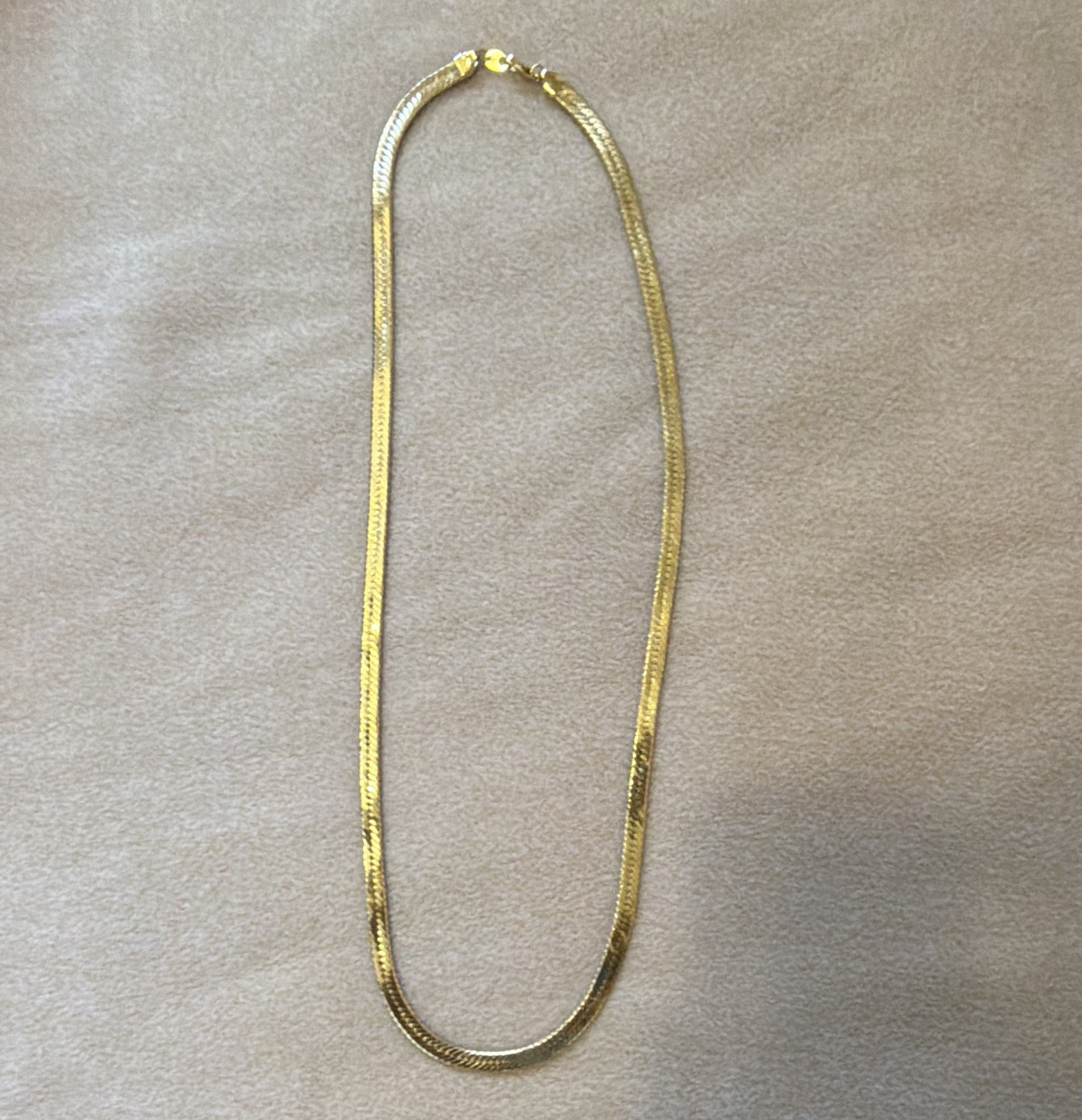 Gold Tone Herringbone Chain Necklace, Metal, Lobster Clasp, No Stone