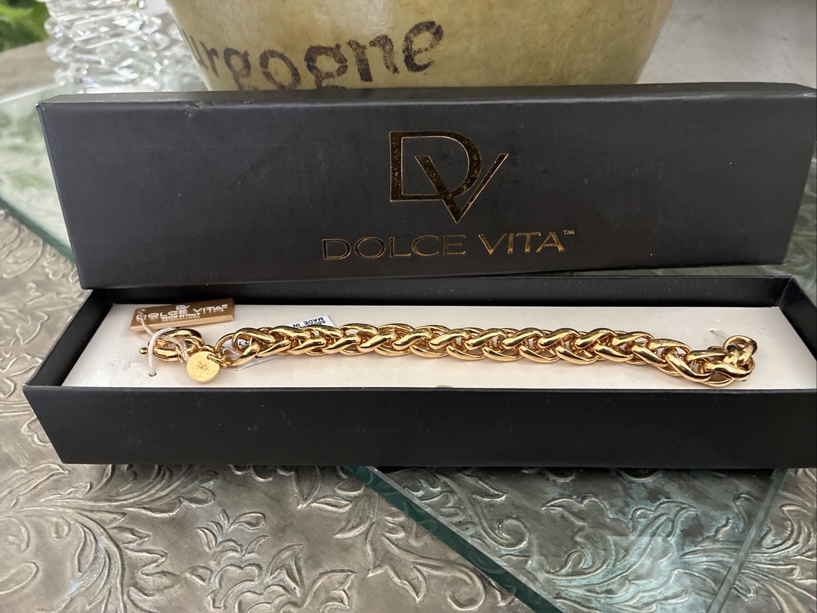 Dolce Vita 18K Gold Plated Fancy Chain Link Bracelet 7.75” Made In Italy NWT Box