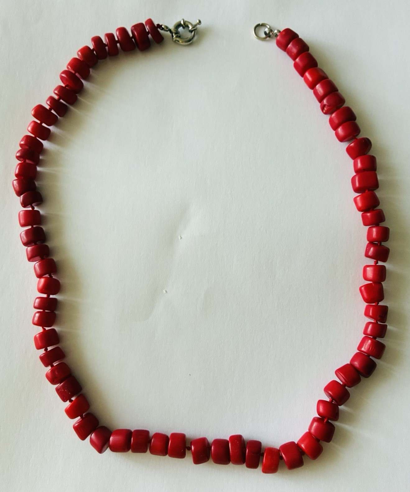 Red Beaded Natural Coral Necklace, Silver Tone Lobster Clasp