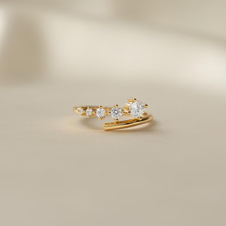2 Ct Round Cut Simulated Diamond Women’s Wrap Bypass Ring 14k Yellow Gold Plated