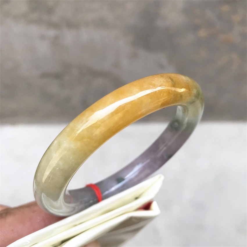 51.5MM Natural Ice Lavender Yellow Jadeite Jade Bracelet Emerald Jade Bracelet
