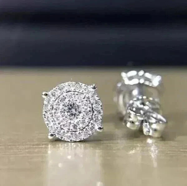 1.50Ct Round Cut Simulated Diamond Stud Cluster Earrings 14K White Gold Plated