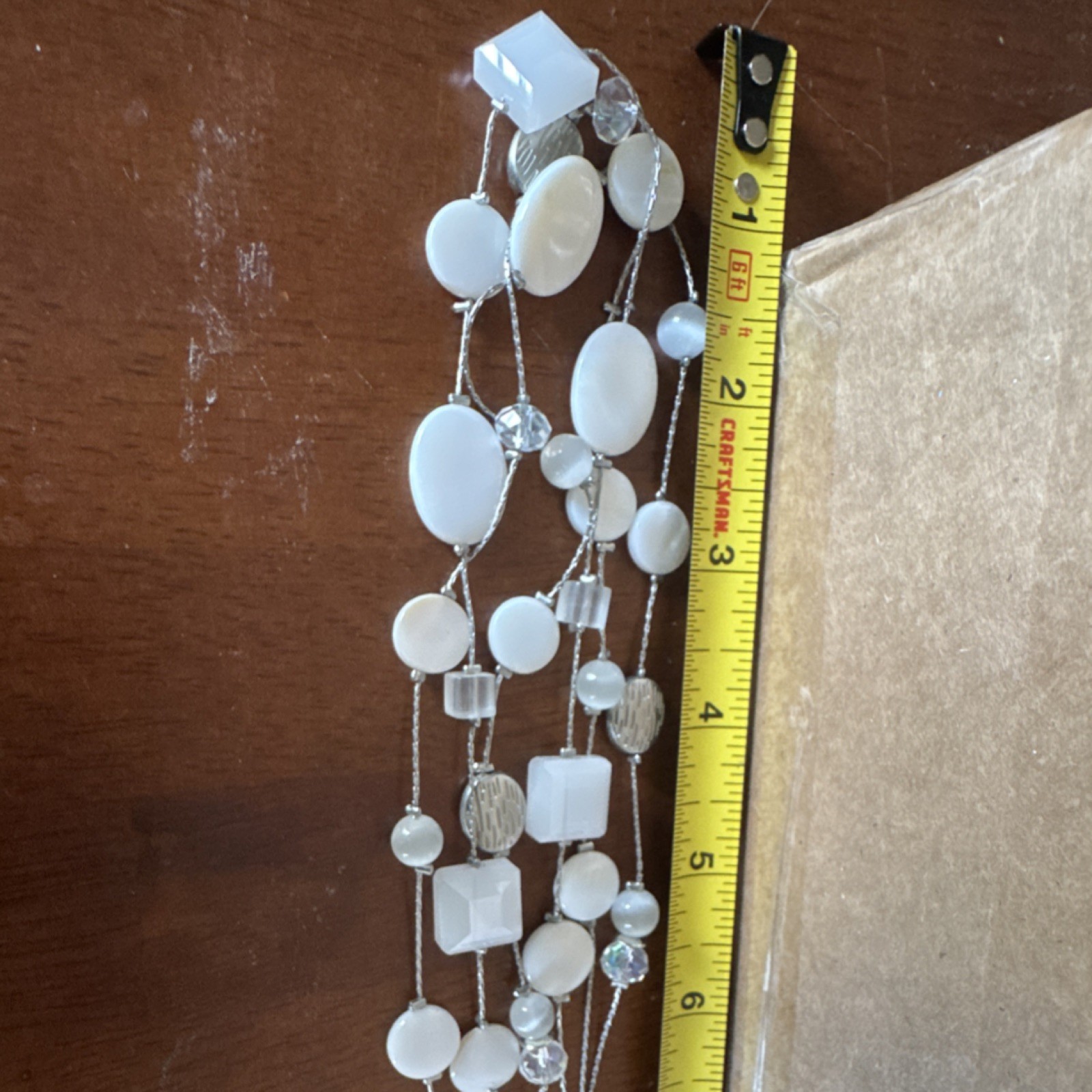 Layered White Beaded Necklace Glass- Chain – Ships free!