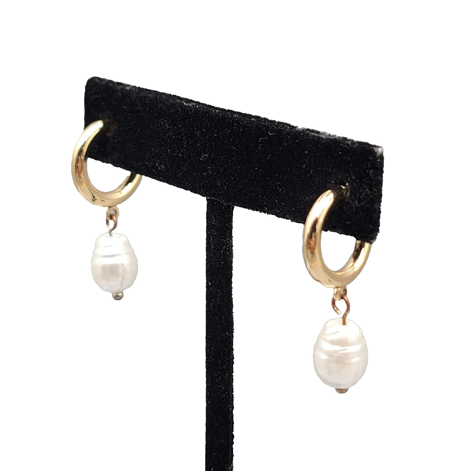 Hoop Pierced Earrings Gold tone White Bead Dangle 1.25 in