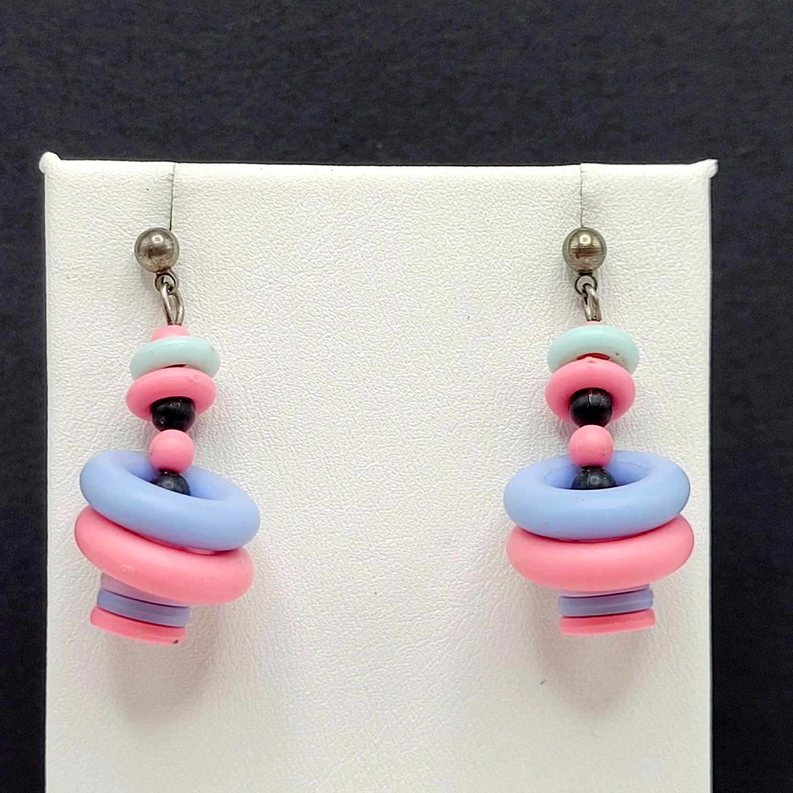 Artisan Donut and Disc Polymer Clay Pastel Colors Modern Pierced Dangle Earrings