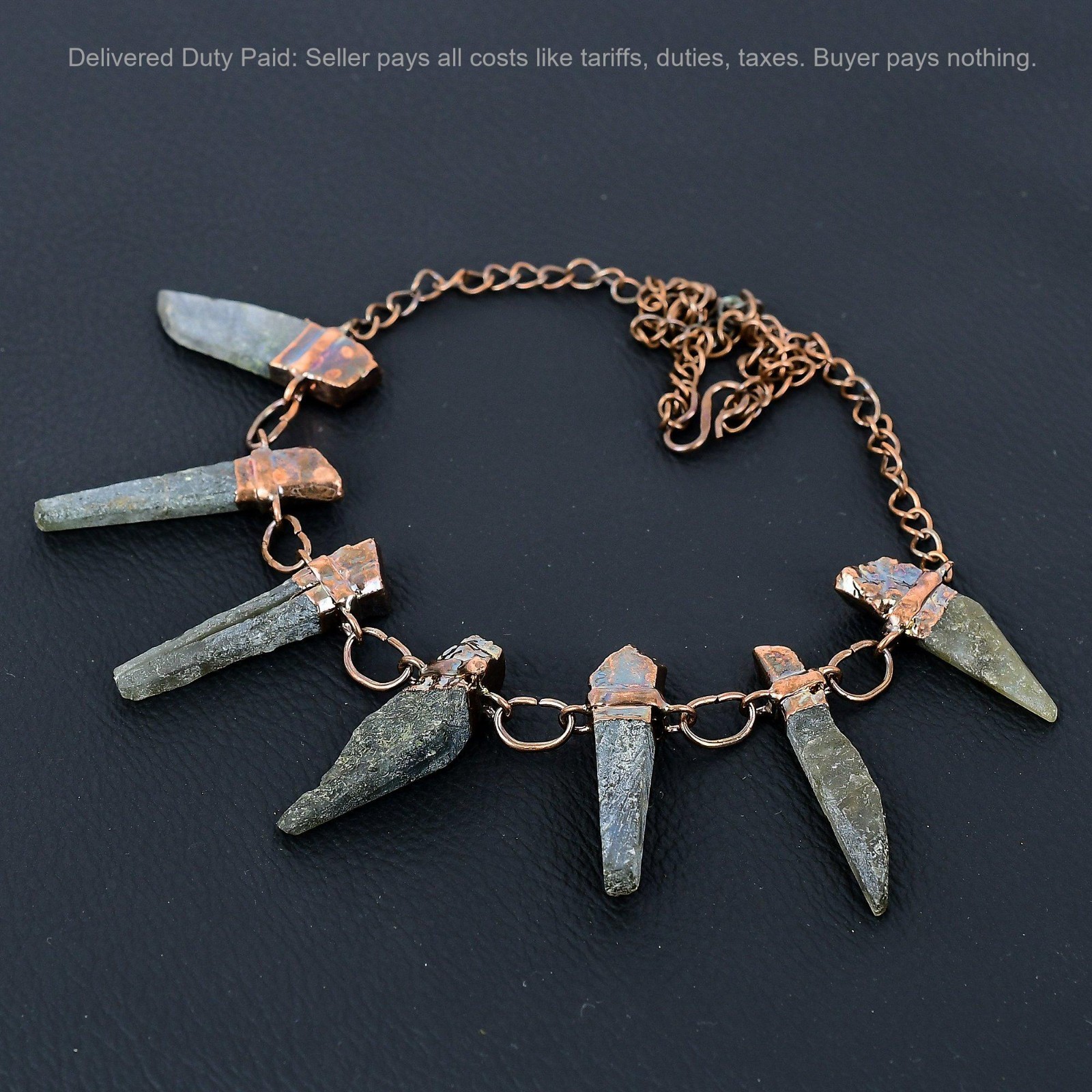 Copper Labradorite Rough Stone Art Deco New Electroformed Chain Necklace Jewelry