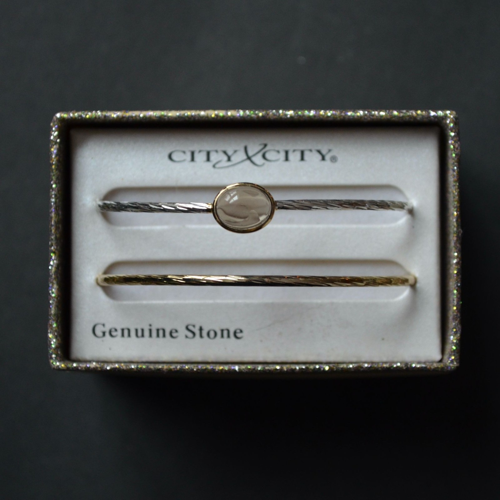 City x City Bangle Bracelet Pair Brown Stone Gold Silver