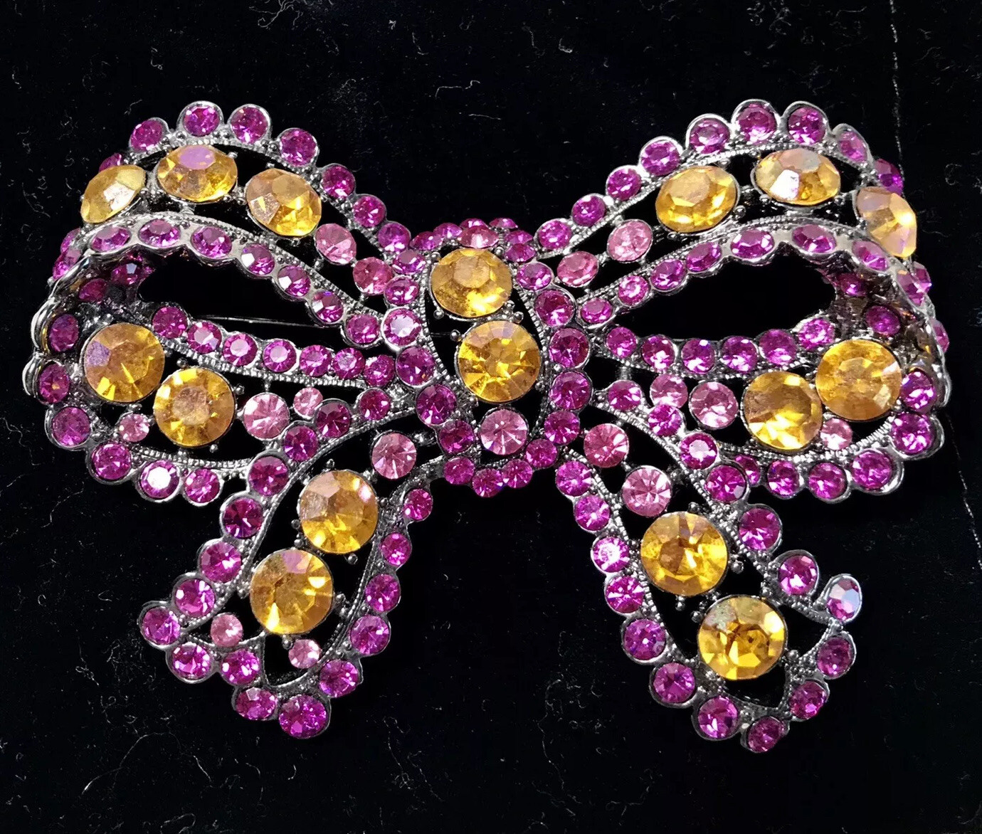 Victoria’s Secret Chunky Pin Brooch Pink And Yellow Rhinestones Statement 3.5 In