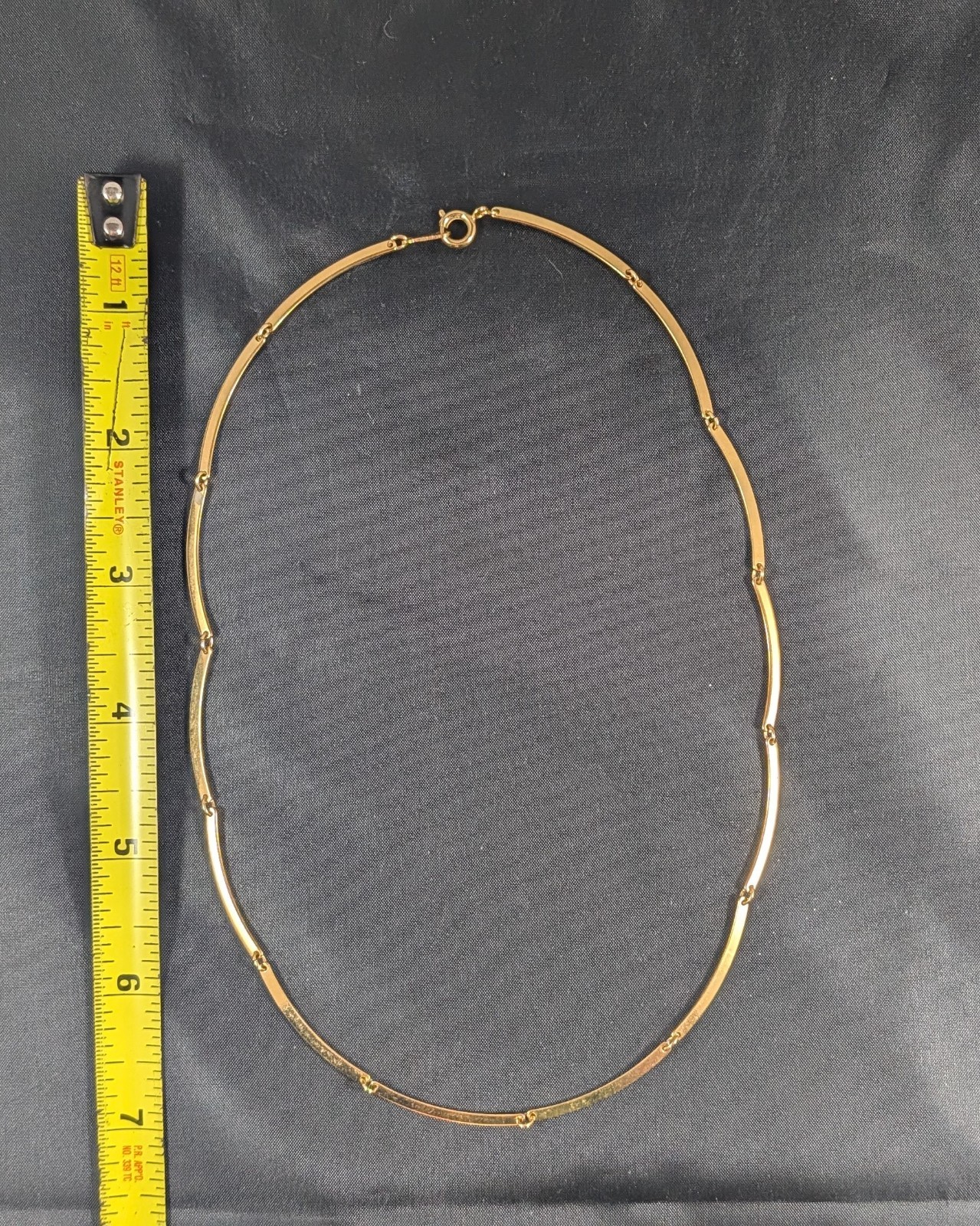 Gold Tone Bar Link Necklace Textured Center Minimalist 18in
