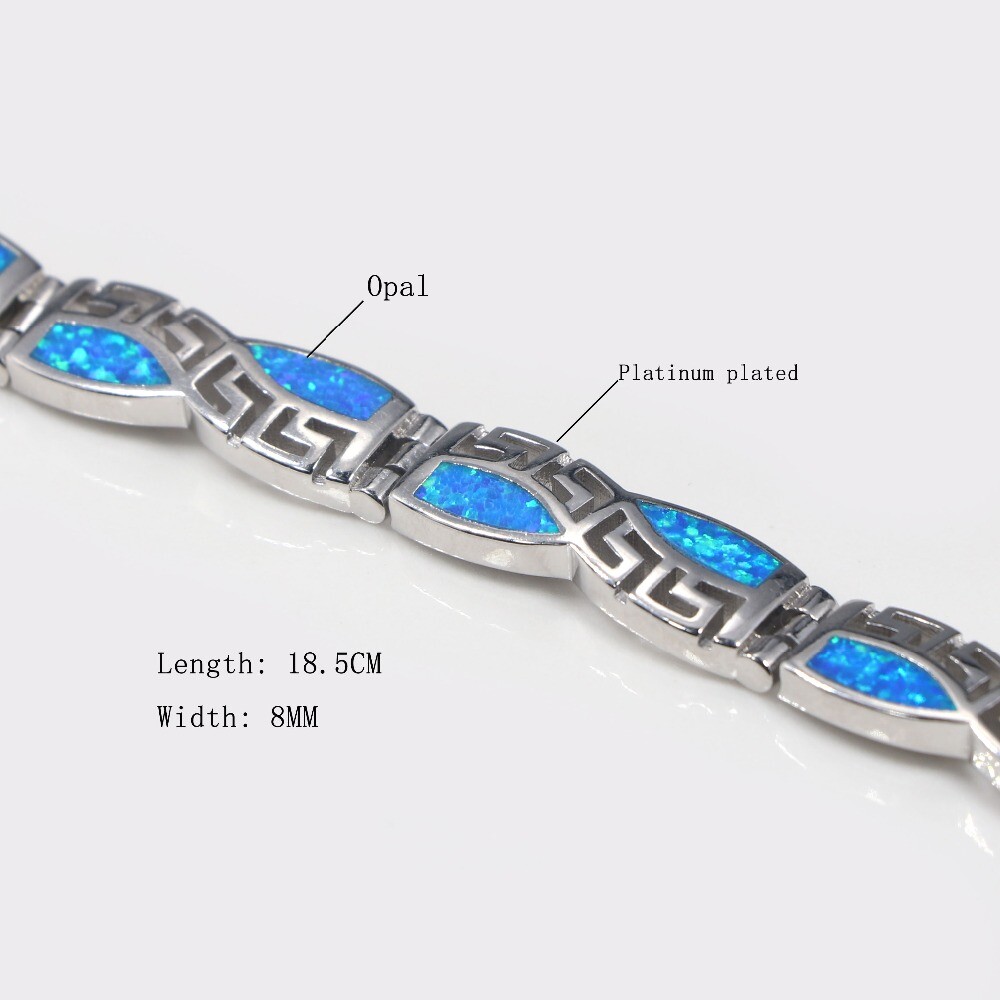 Hawaii Beach Blue Square 925 Sterling Sliver Fire Opal Bracelet 18cm